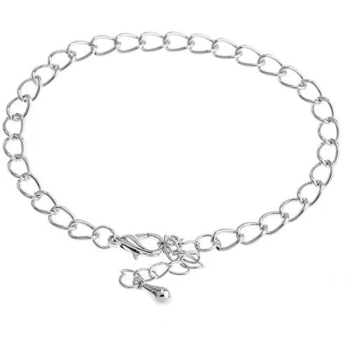 Ladies Bracelets for Photographers-Silver Tone Lobster Clasp Link Chain Bracelet W/extender Chain 18cm(7 1/8) Long