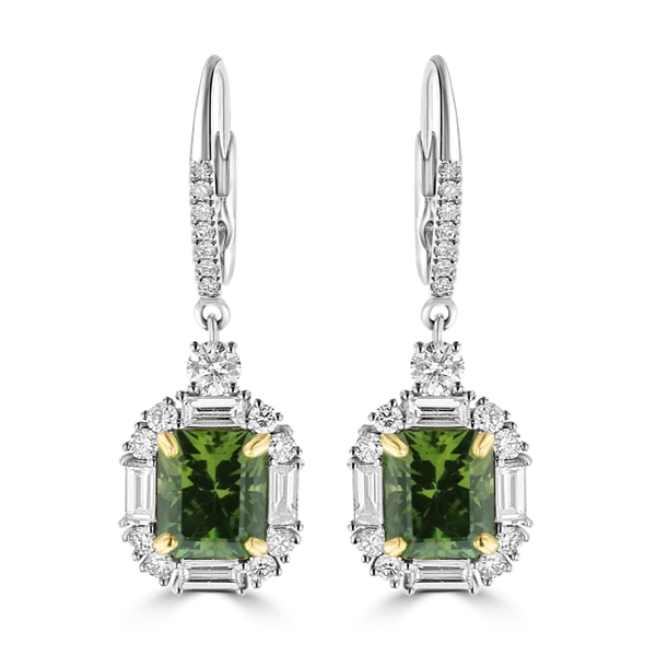 Ladies Silver Earrings -JULEVE 18KT WHITE GOLD 5.06CT GREEN GARNET & 1.44CTW DIAMOND DANGLE EARRINGS