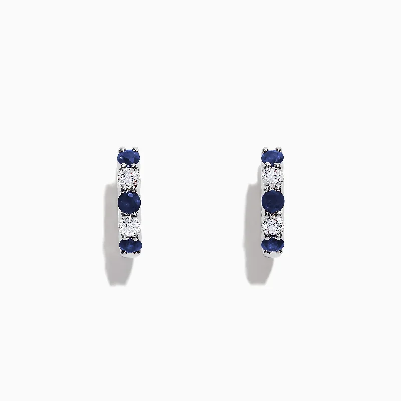 Ladies Butterfly Earrings -Royale Bleu 14K Gold Sapphire and Diamond Hoop Earrings, 1.19 TCW