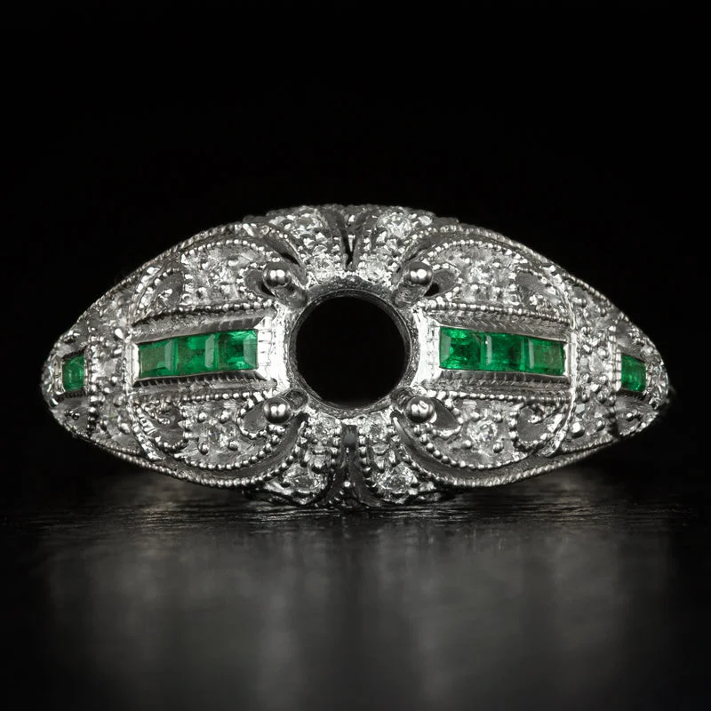 Radiance Engagement Rings -VINTAGE STYLE EMERALD DIAMOND 5mm ROUND EDWARDIAN ENGAGEMENT RING SETTING MOUNT