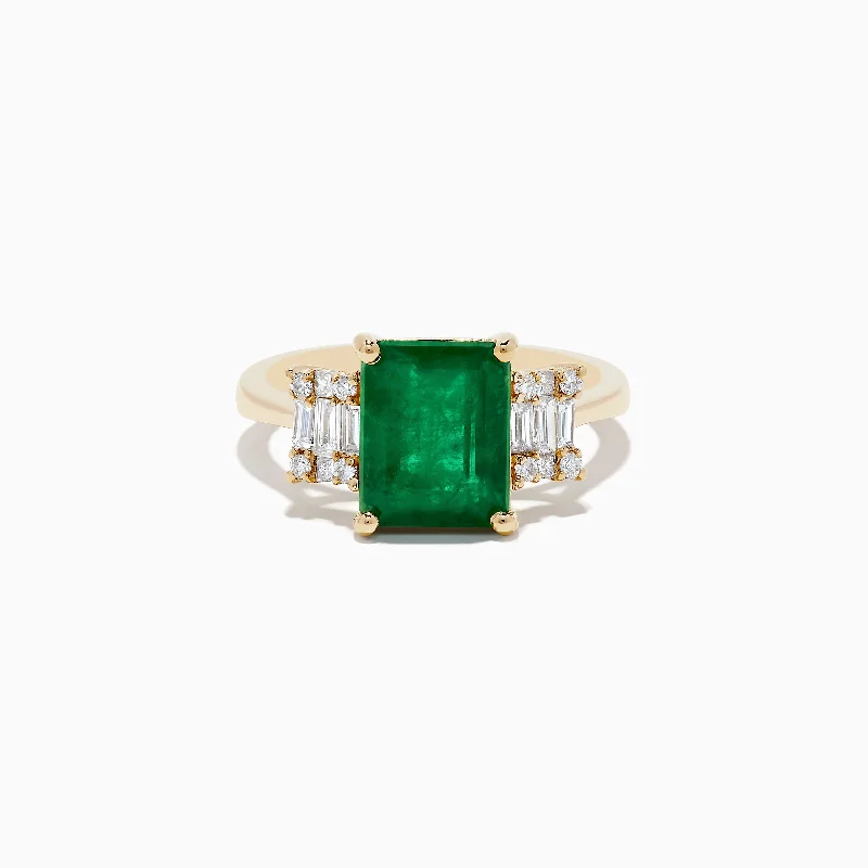 interlocking women's rings -Brasilica 14K Yellow Gold Emerald and Diamond Ring