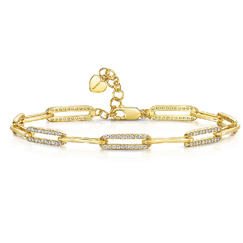 Ladies Bracelets for Nieces-Jools Gold Vermeil Cubic Zirconia Paperlink Bracelet