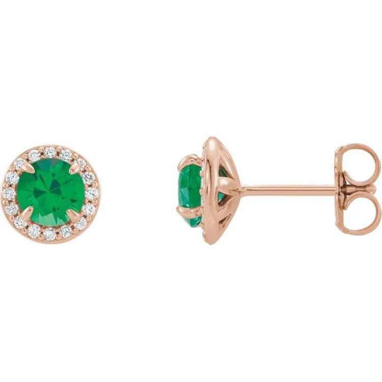 Ladies Black Earrings -14K Rose 5 mm Natural Emerald & 1/8 CTW Natural Diamond Earrings