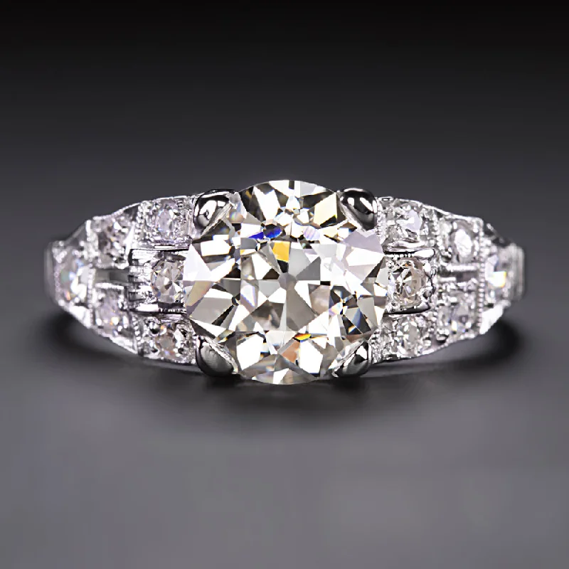 Dragon Engagement Rings -2.12ct VINTAGE DIAMOND RING GIA CERTIFIED PLATINUM OLD EUROPEAN CUT ENGAGEMENT