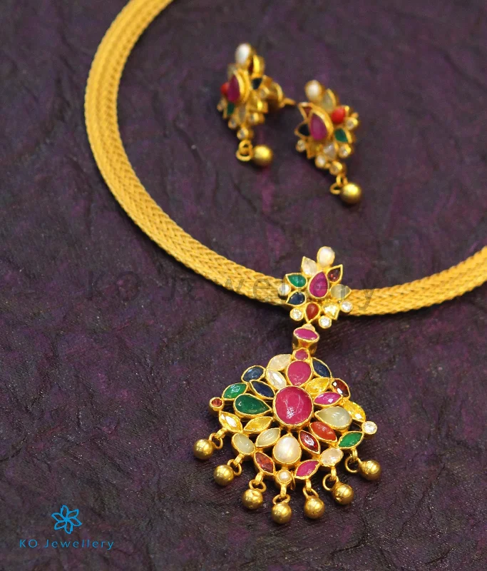 Ladies Rose Gold Necklaces -locket necklaces for women -The Aham Silver Navaratna Necklace