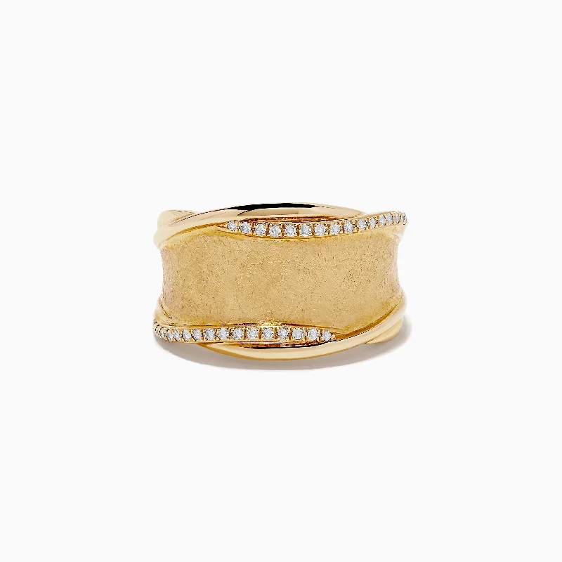 bezel set women's rings -D'Oro 14K Brushed Yellow Gold Diamond Accented Ring