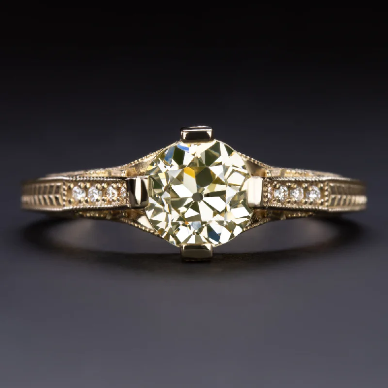 Radiance Engagement Rings -1.13ct LIGHT YELLOW SI1 OLD EUROPEAN CUT DIAMOND ENGAGEMENT RING VINTAGE STYLE