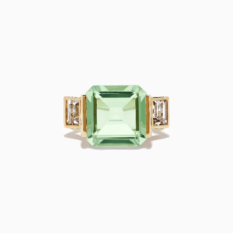 two-tone women's rings -14K Yellow Gold Green Amethyst and White Topaz Ring