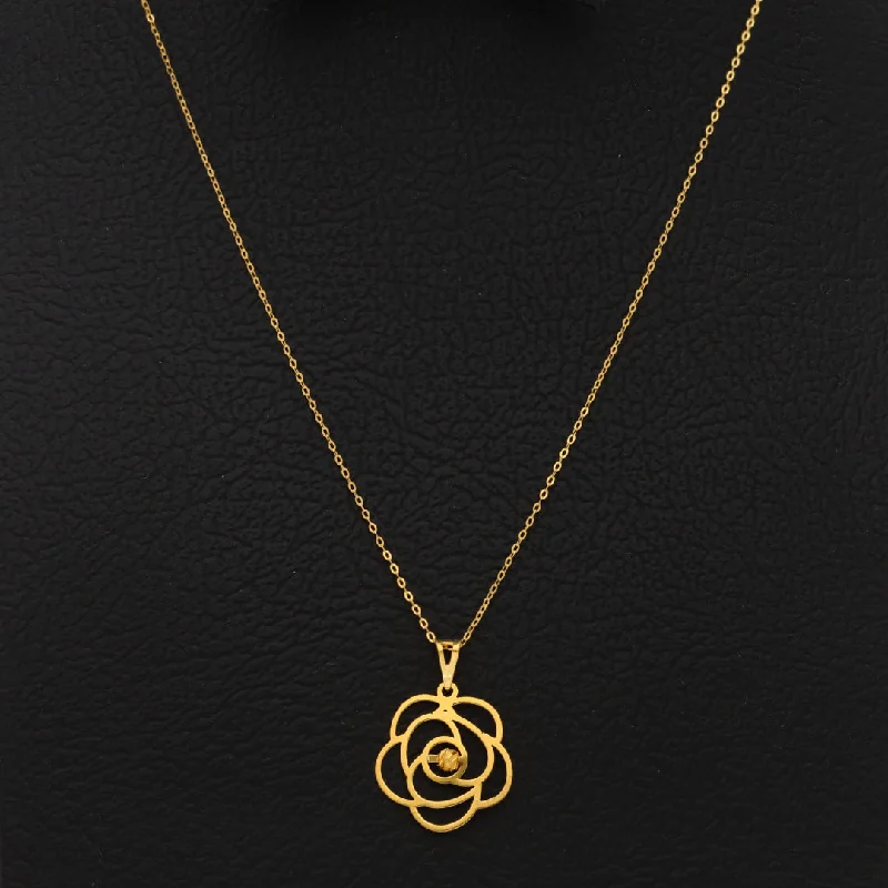 Ladies Industrial Necklaces -magnet therapy necklaces -Gold Necklace (Chain With Hollow Flower Shaped Pendant) 21KT - FKJNKL21KM9820