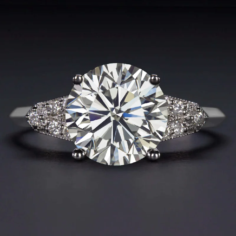 Simple Engagement Rings -3ct DIAMOND ENGAGEMENT RING GIA CERTIFIED VS2 ROUND CUT VINTAGE STYLE WHITE GOLD