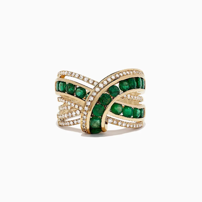 pearl women's rings -Brasilica 14K Yellow Gold Emerald and Diamond Wrap Ring, 2.22 TCW