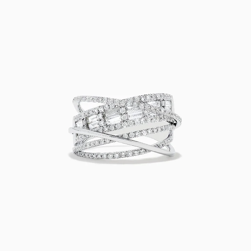 cushion-cut women's rings -Classique 14K White Gold Diamond Cross Over Ring