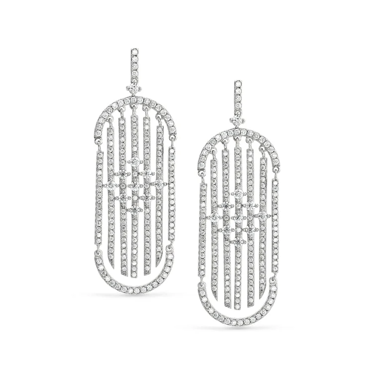 Ladies Magical Earrings -Platinum Finish Sterling Silver Micropave Cascade Earrings with Simulated Diamonds