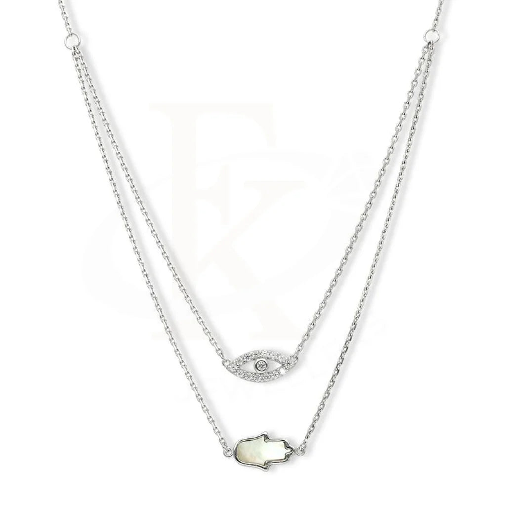 Ladies Moon Necklaces -vertical bar necklaces -Sterling Silver 925 Hamsa Hand with Evil Eye Necklace - FKJNKL1948