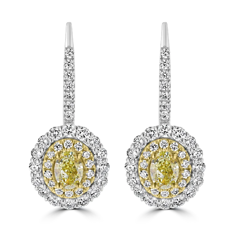 Ladies Celestial Earrings -18KT GOLD 1.01 CTW YELLOW & 1.13 CTW WHITE DIAMOND OVAL HALO EARRINGS