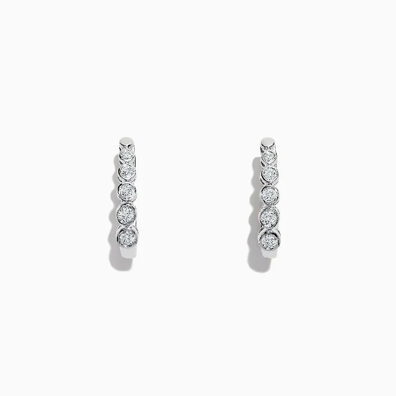 Ladies Unicorn Earrings -Pave Classica 14K White Gold Diamond Huggie Hoop Earrings, 0.57 TCW