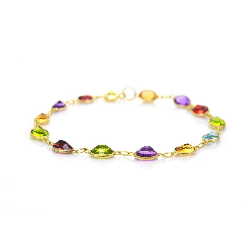 Ladies Bracelets for Graduation-9ct Yellow Gold Bezel Multi Gemstone Bracelet