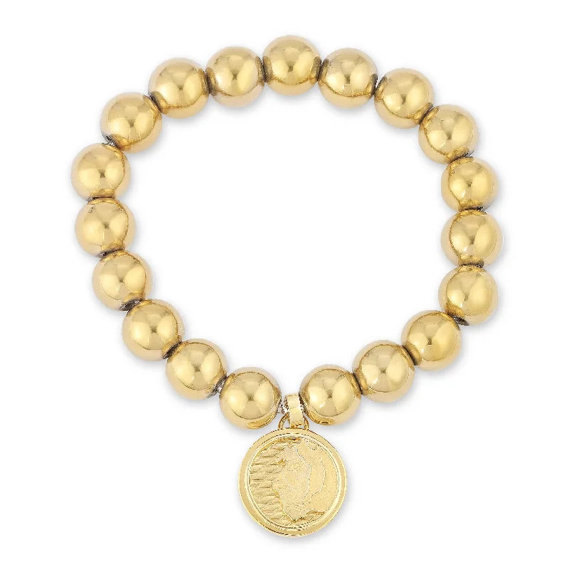 Ladies Bracelets Tassel Detail-Golden Beaded Bracelet with Lioness Coin