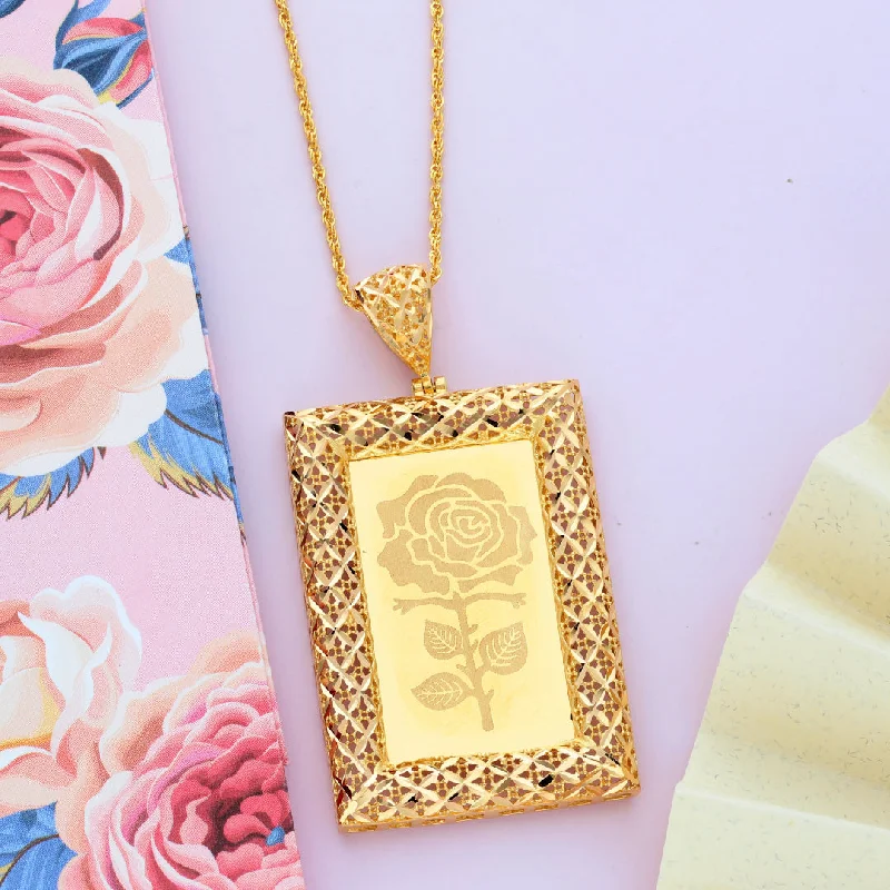 Ladies Gold Necklaces -silver necklaces for women -Gold Necklace (Chain Rectangle Shaped Rose Frame Pendant) 21KT - FKJNKL21KM9619