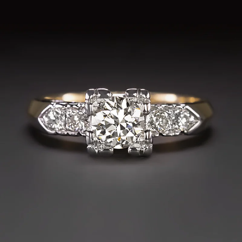 Subtle Engagement Rings -3/4ct VINTAGE DIAMOND ENGAGEMENT RING H-I VS2 ROUND CUT 14k TWO TONE GOLD ESTATE