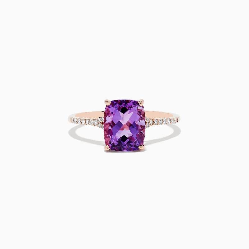 silver women's rings -14K Rose Gold Amethyst and Diamond Ring, 2.21 TCW