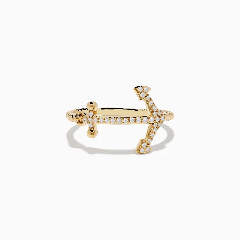 baroque women's rings -Seaside 14K Yellow Gold Diamond Anchor Ring