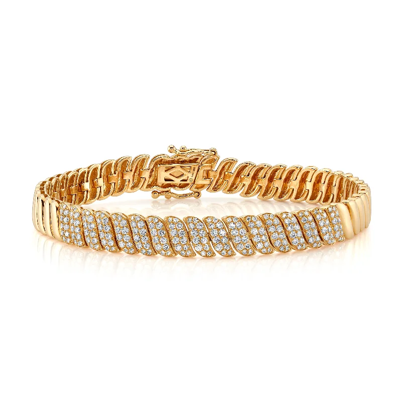 Ladies Bracelets for Travel-Wavy Pave Diamond Bracelet