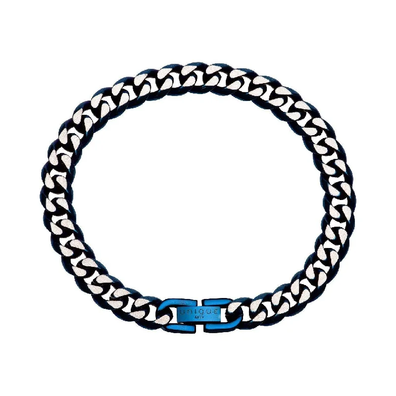 Ladies Bracelets with Beryl-Unique & Co Blue Stainless Steel Curb Chain Bracelet