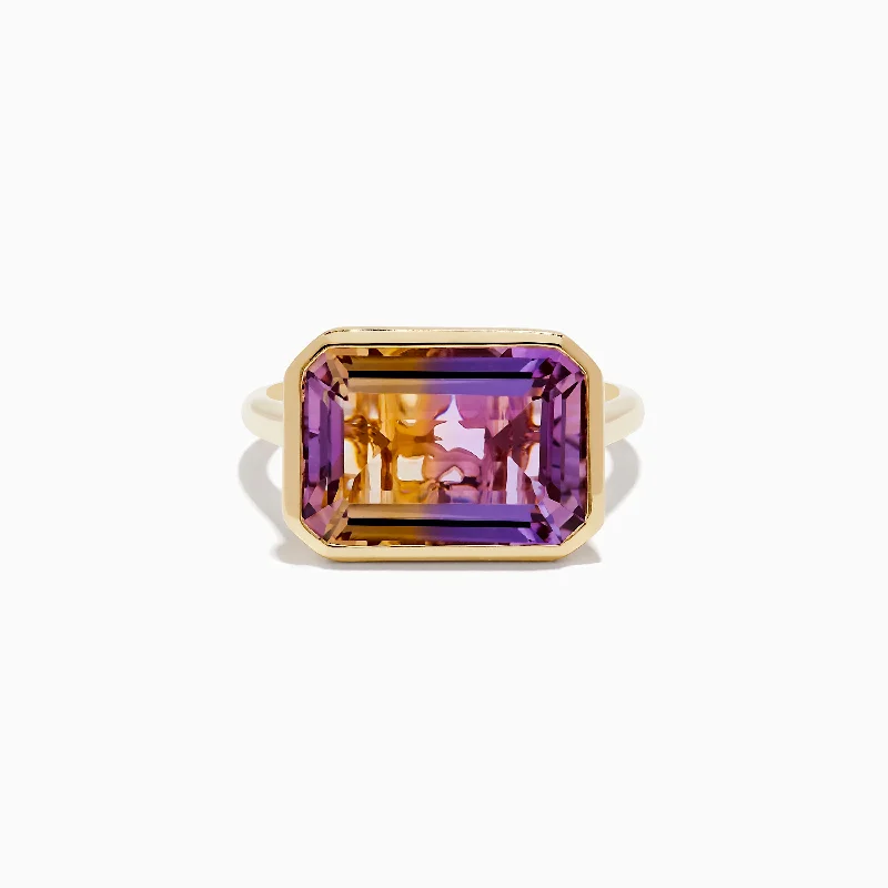 arthritis relief women's rings -14K Yellow Gold Ametrine Bezel Ring