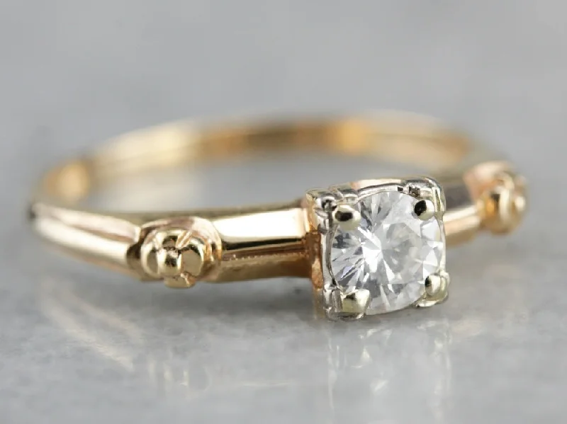 Braided Band Engagement Rings -Retro Vintage Diamond Engagement Ring with Floral Details