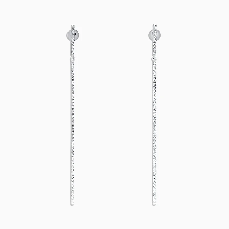 Ladies Statement Drop Earrings -Pave Classica 14K White Gold Diamond Vertical Earrings, 0.35 TCW