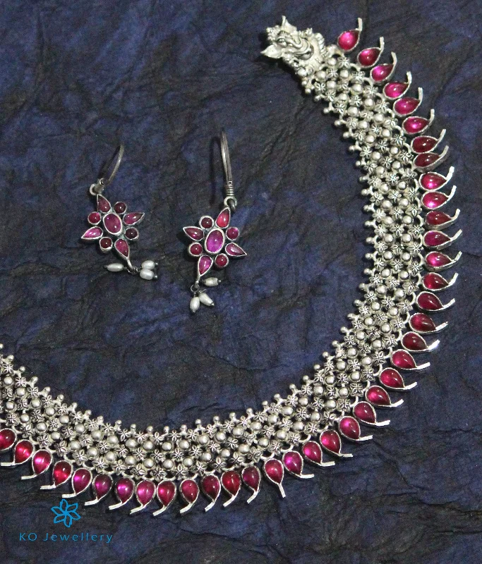 Ladies Bold Necklaces -celestial necklaces for women -The Adidev Silver Kempu Necklace (Oxidised)