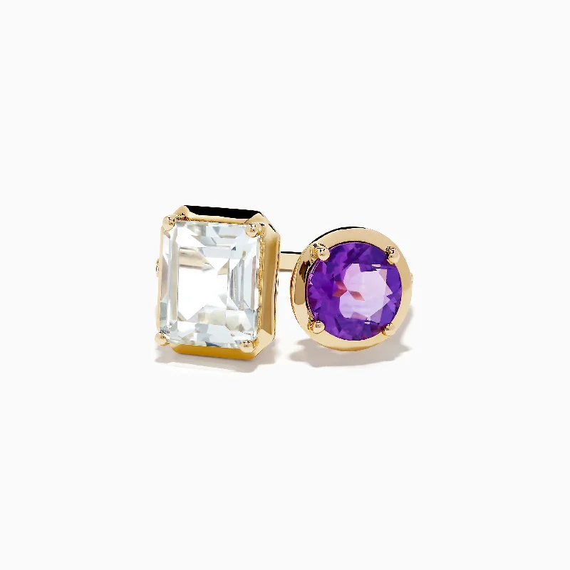 black diamond women's rings -14k Yellow Gold Amethyst and White Topaz Toi Et Moi Ring