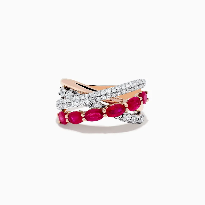 marquise-cut women's rings -Ruby Royale 14K Two-Tone Gold Ruby and Diamond Crossover Ring