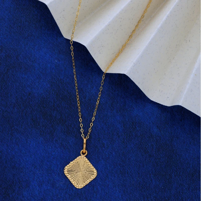 Ladies Bridal Necklaces -celestial necklaces for women -Gold Necklace (Chain Sun Rays Square Shaped Pendant) 21KT - FKJNKL21KM9577