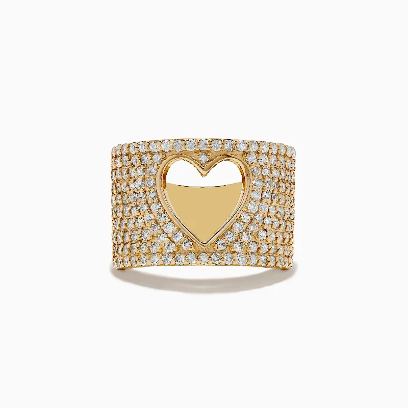 minimalist women's rings -D'oro 14K Yellow Gold Diamond Open-Heart Ring