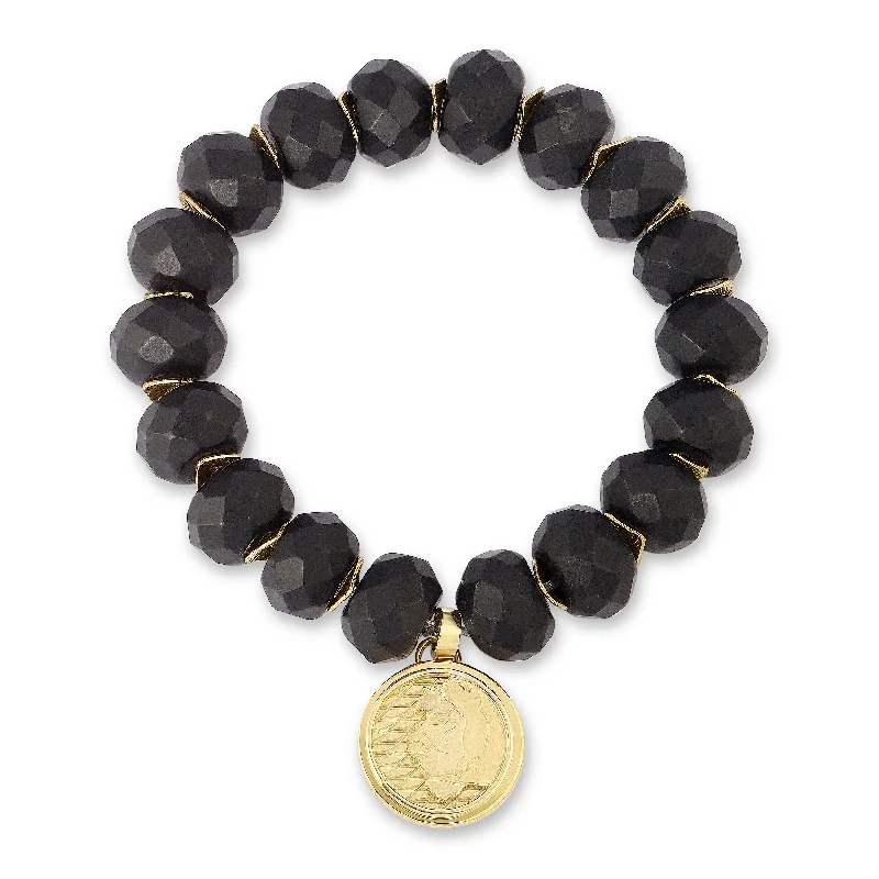 Ladies Bracelets with Andalusite-Midnight Beaded Bracelet with Lioness Coin