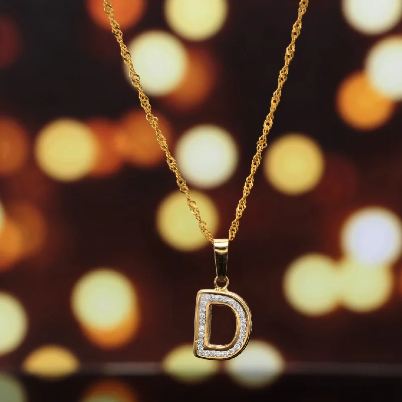 Ladies Planet Necklaces -rose gold necklaces for women -Gold Necklace (Chain with D Shaped Alphabet Letter Pendant) 18KT - FKJNKL18K9410