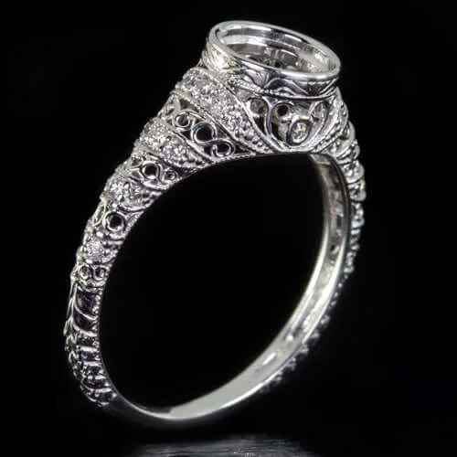 Chakra Engagement Rings -VINTAGE STYLE DIAMOND ENGAGEMENT RING ROUND 6.5mm BEZEL SETTING MOUNT FILIGREE