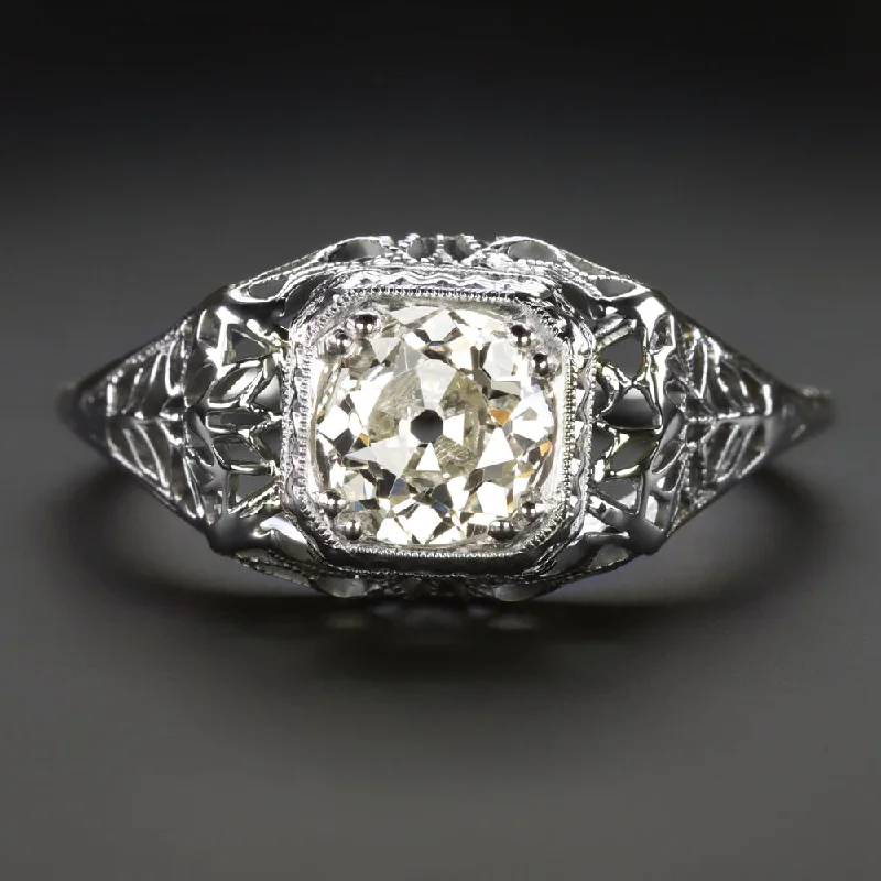 Magical Engagement Rings -ART DECO DIAMOND ENGAGEMENT RING 0.86ct OLD EUROPEAN CUT 18k WHITE GOLD VINTAGE