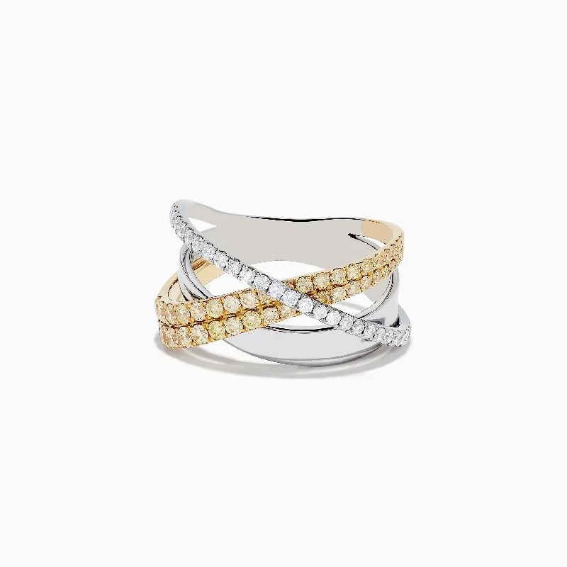 Celtic women's rings -14K Two-Tone Gold Yellow and White Diamond Crossover Ring