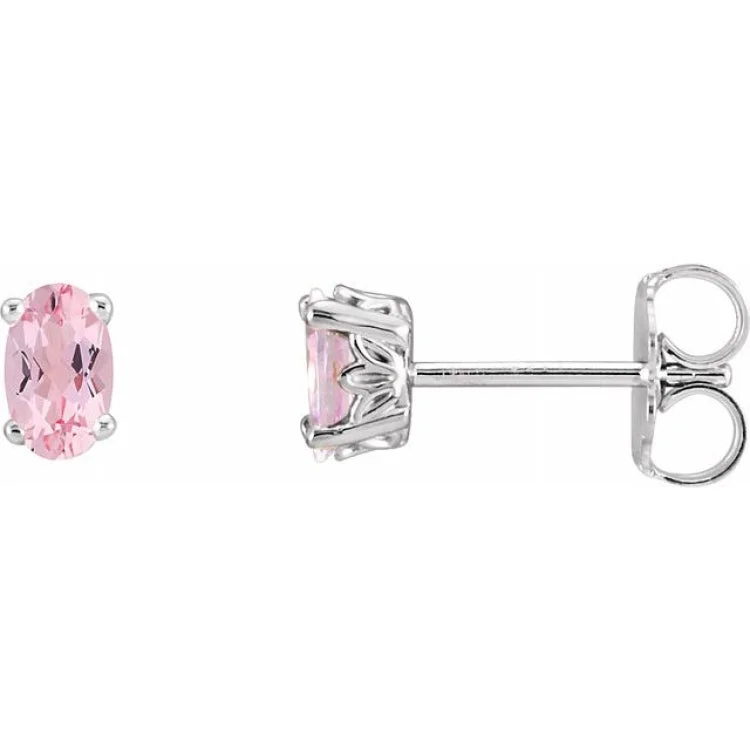 14K White Natural Pink Morganite Earrings