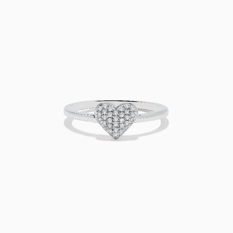 pave set women's rings -925 Sterling Silver Diamond Heart Ring