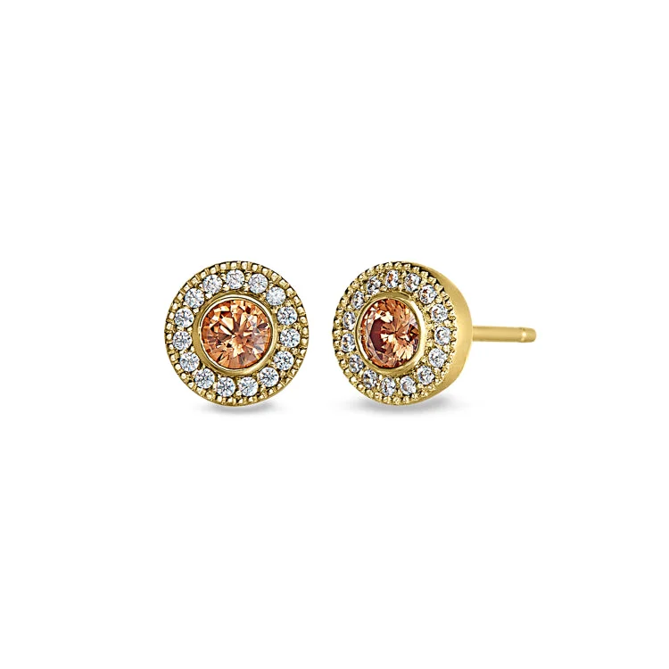 Ladies Spiritual Earrings -Gold Finish Sterling Silver Micropave Round Simulated Citrine Earrings with Simulated Diamonds