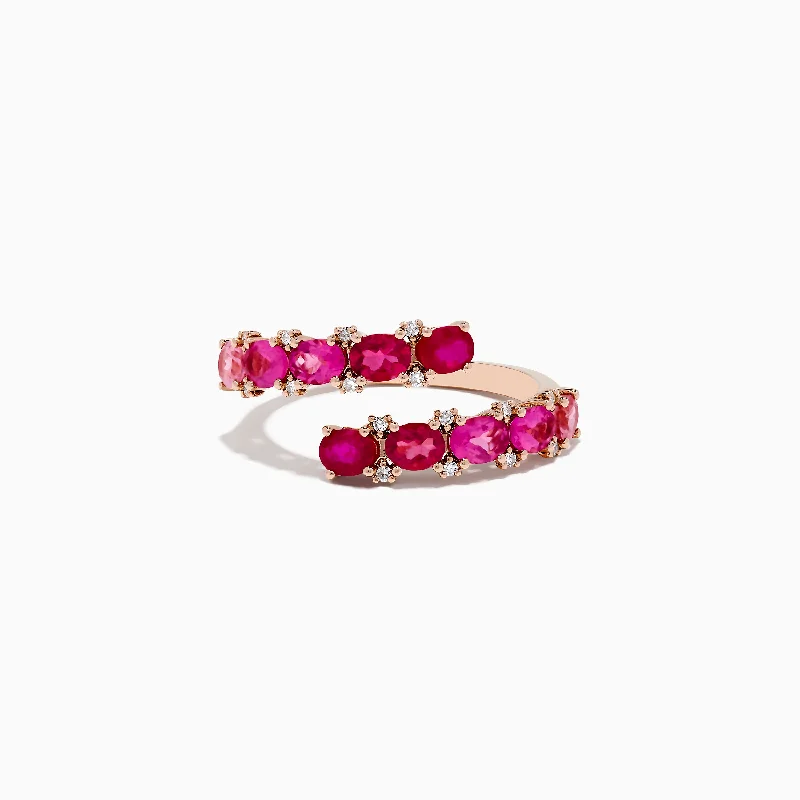 black diamond women's rings -14k Rose Gold Pink Tourmaline and Ruby Bypass Ring 1.49 TCW