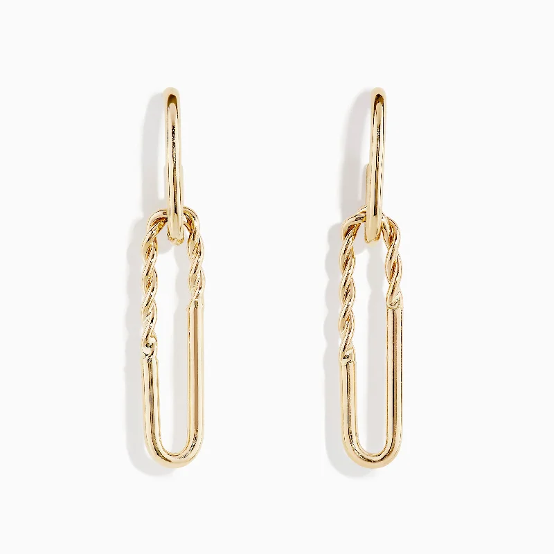 Ladies Beaded Earrings -14K Yellow Gold Hoop and Paperclip Earrings