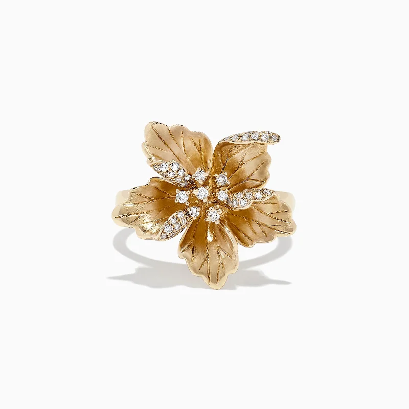 waterproof women's rings -Nature 14K Yellow Gold Diamond Flower Ring, 0.23 TCW