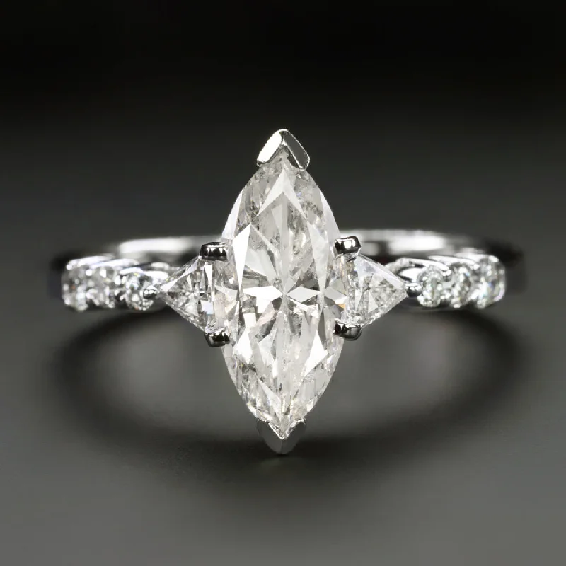 Oriental Engagement Rings -1.41c MARQUISE SHAPE DIAMOND ENGAGEMENT RING F SI NATURAL 14k WHITE GOLD CLASSIC