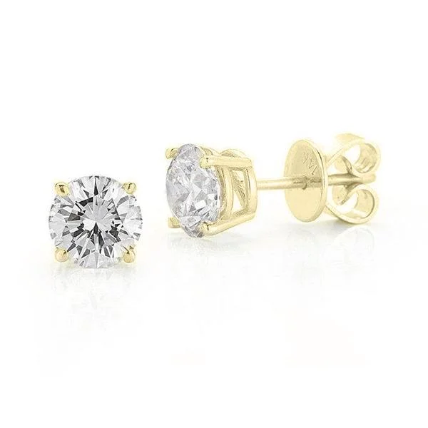 Ladies Birthday Earrings -14KT YELLOW GOLD 1.00 CTW ROUND DIAMOND EARRINGS