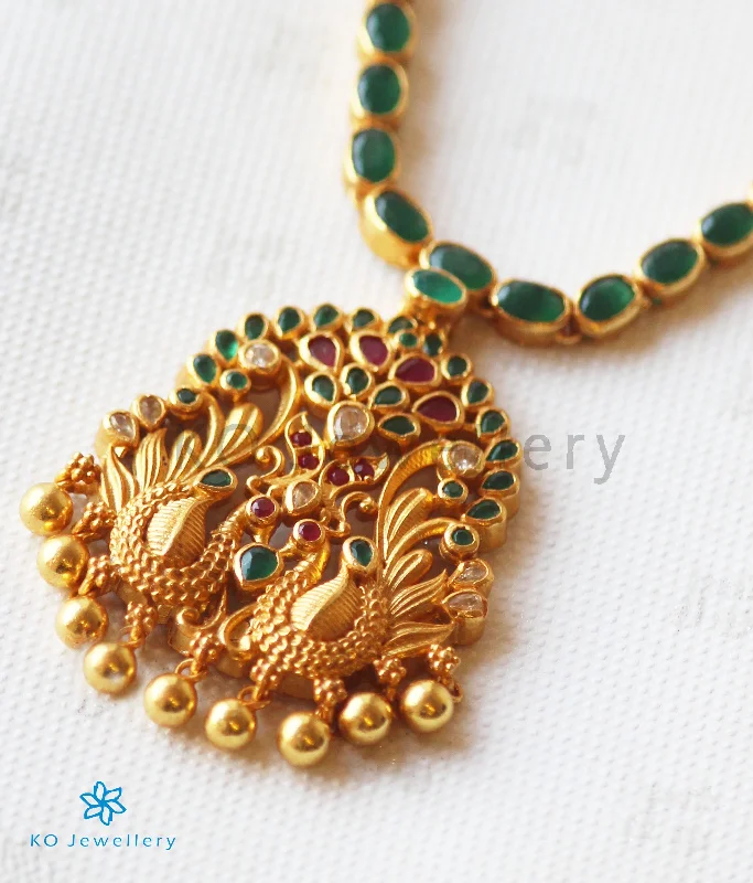 Ladies Horoscope Necklaces -chunky chain necklaces -The Abhaya Silver Kempu Necklace(Green)